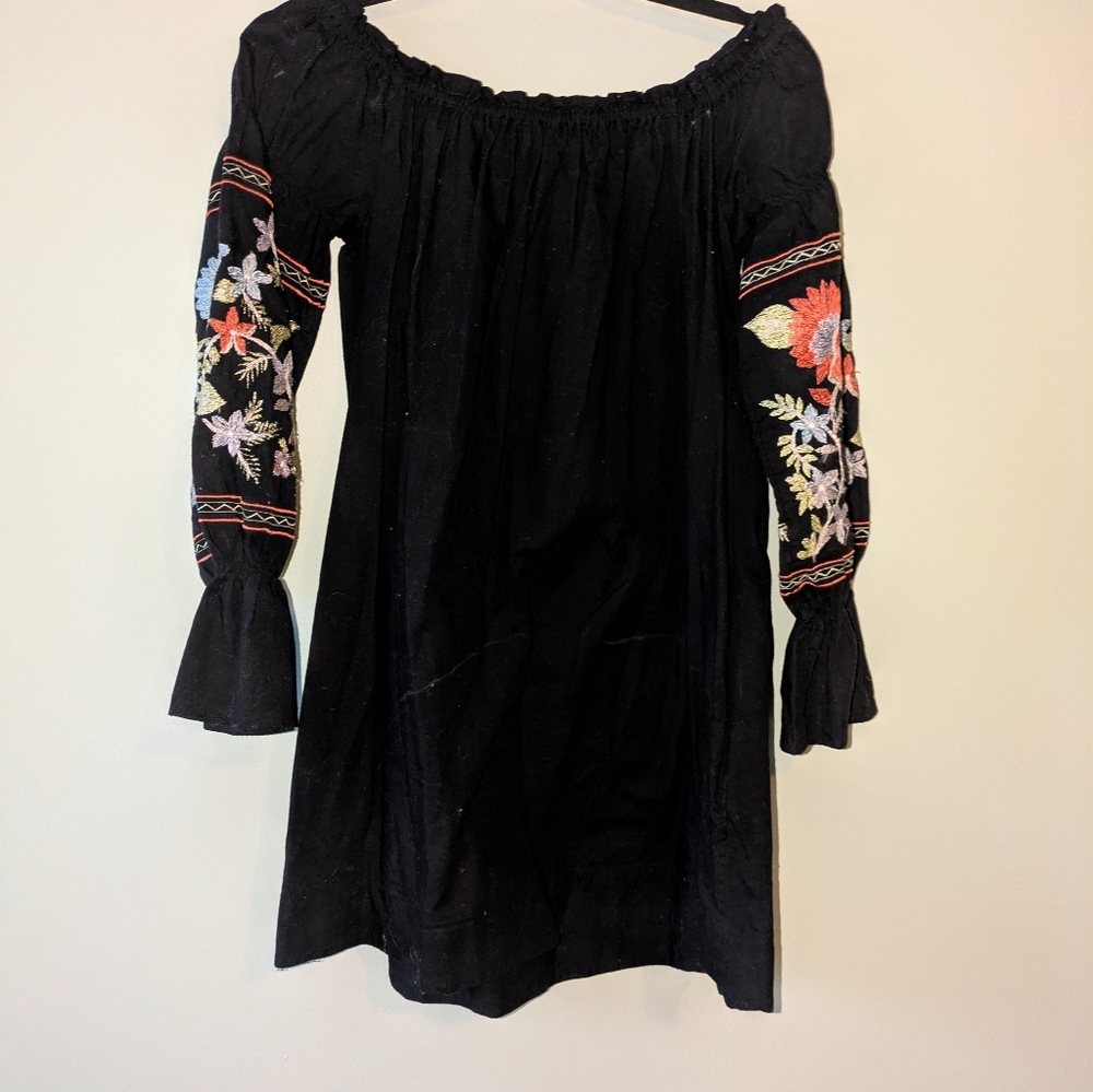 Embroidered Black Off-Shoulder Dress